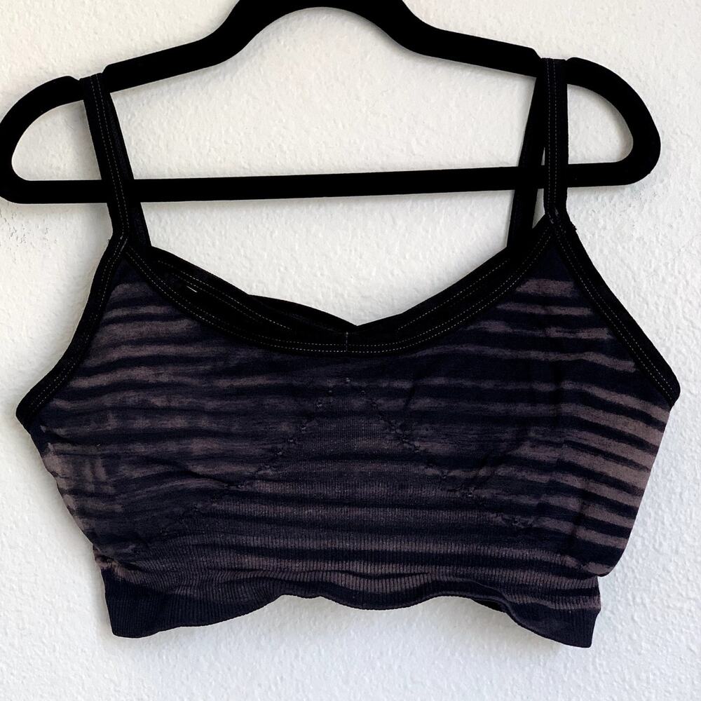 NEW Free People Movement Criss Cross Striped Sports Bra Workout in Black Gray
